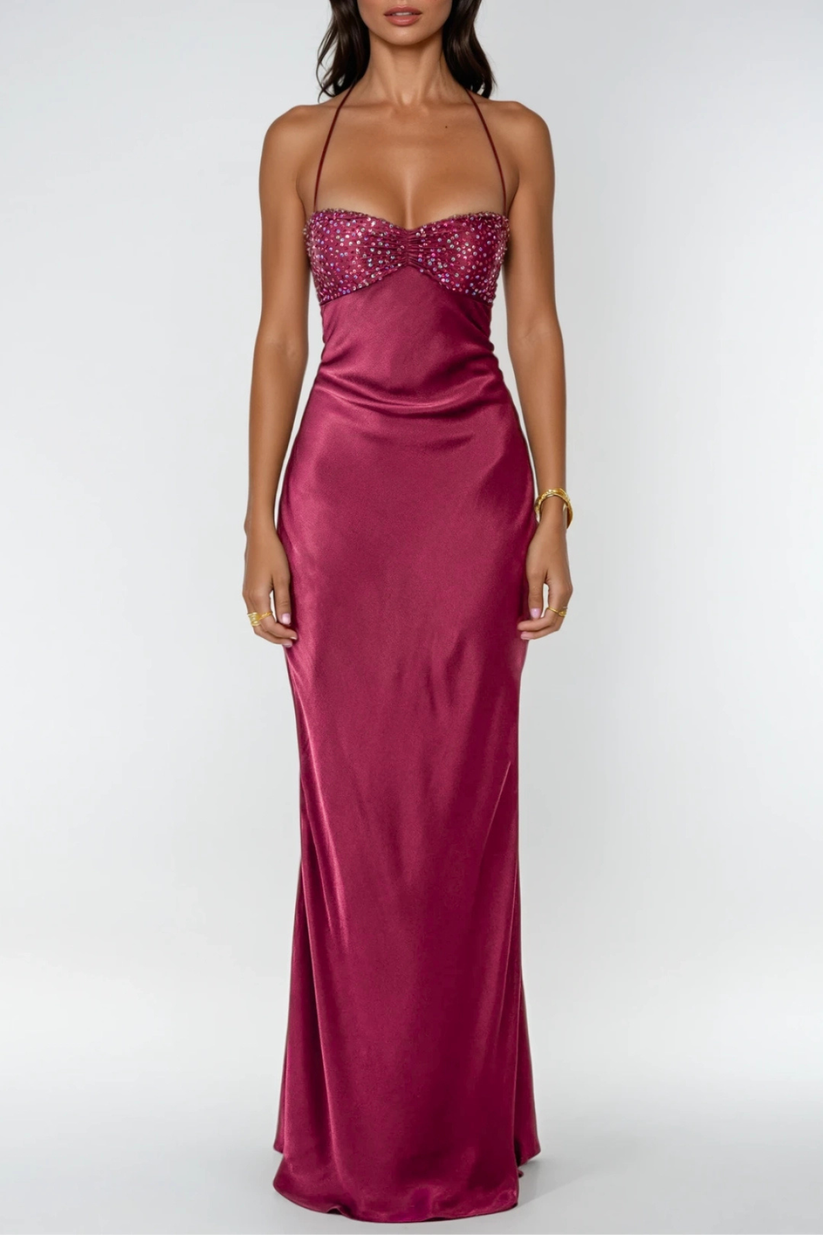 Robe de soirée femme bustier cristaux dos nu – Image 5