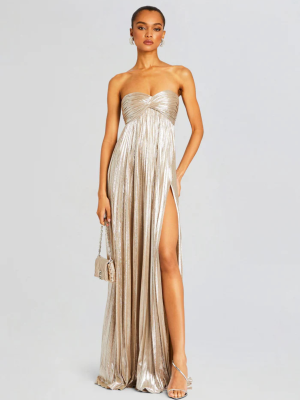 Robe femme soirée métallisée plissée élégante