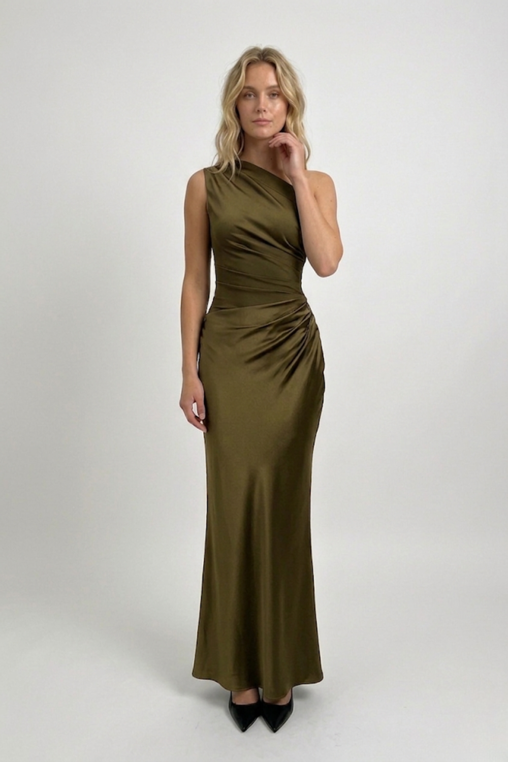 Robe de soirée maxi asymétrique satinée – Image 2