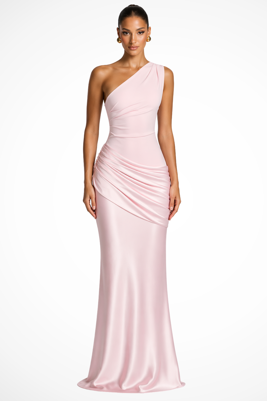 Robe satinée asymétrique longue invitée mariage élégante – Image 3