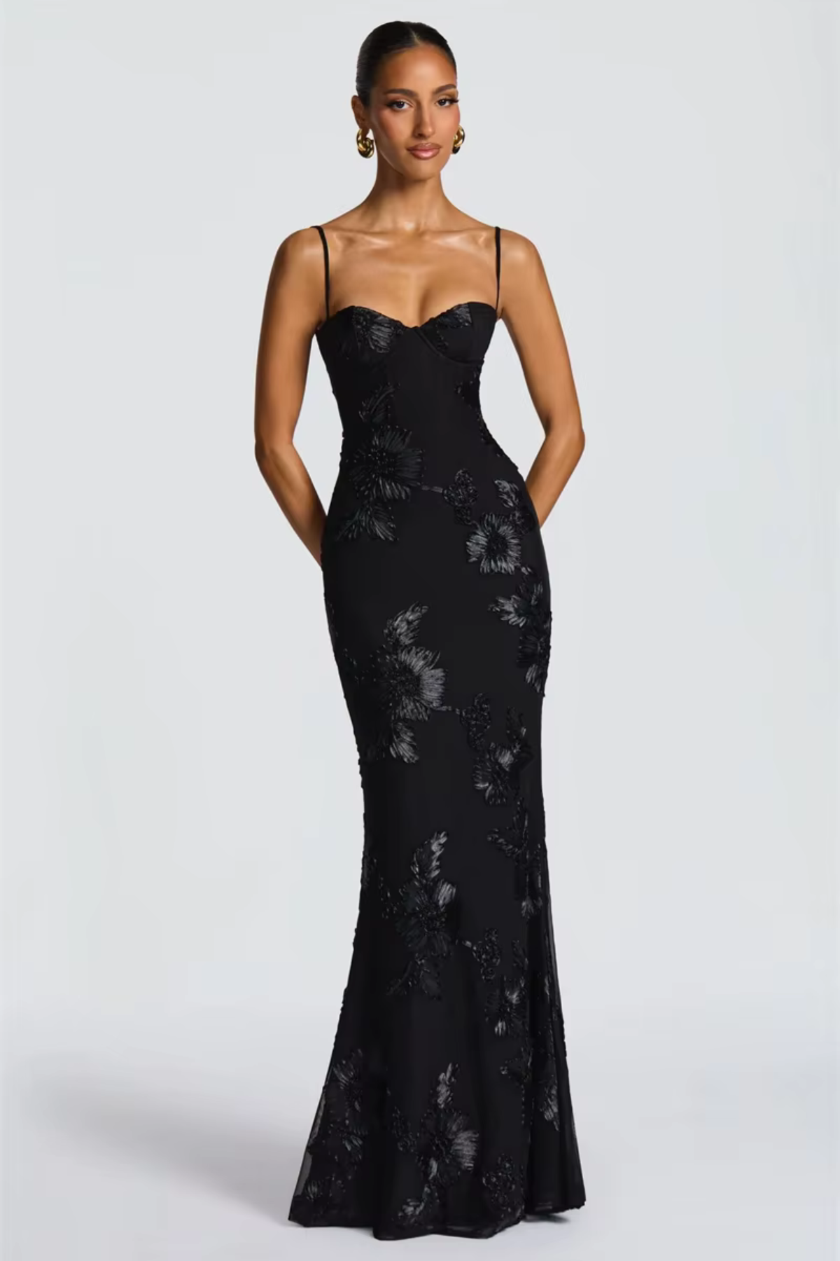 Robe femme coupe corset broderie florale soirée chic – Image 11