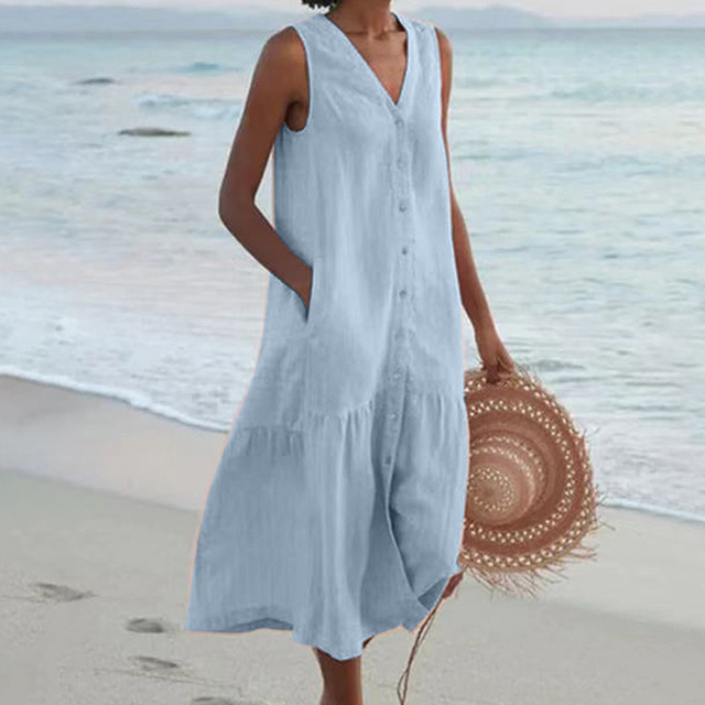 Robe femme midi coupe ample sans manches fluide – Image 2