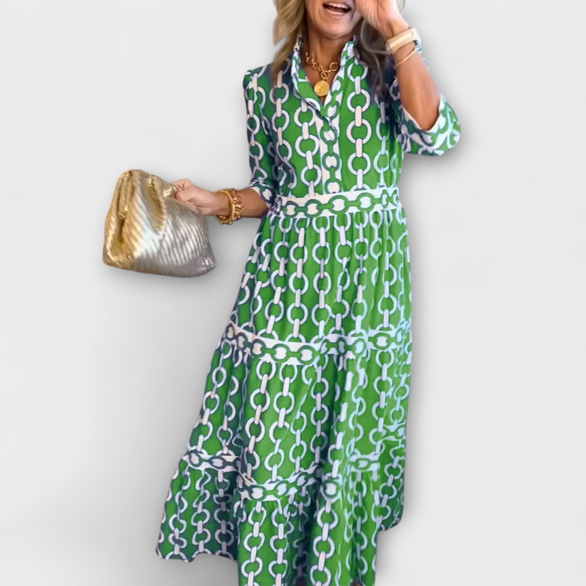 Robe femme motif chaîne audacieux élégance polyvalente – Image 3