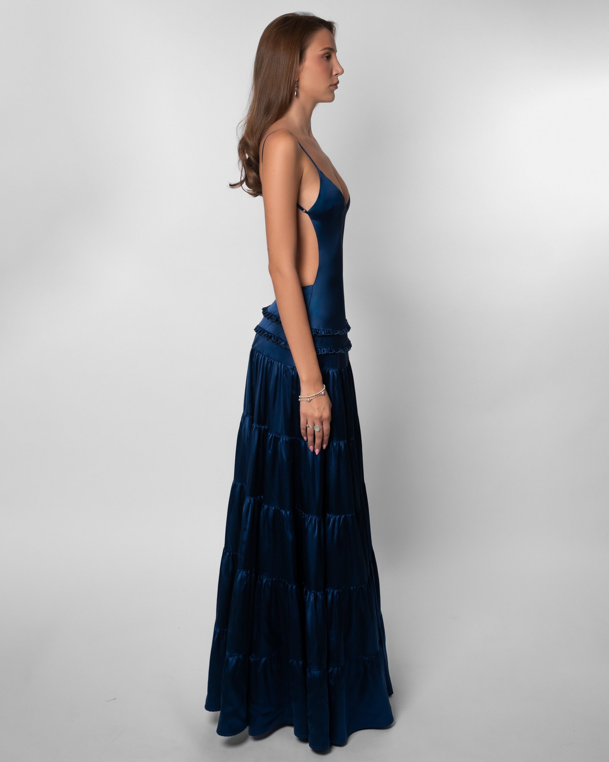 Robe femme soirée bretelles fines jupe étagée – Image 5