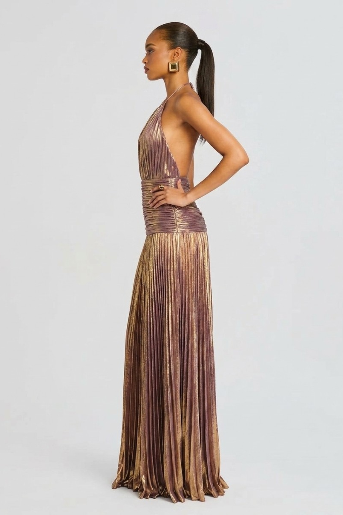 Robe femme halter plissée fente latérale élégante – Image 12