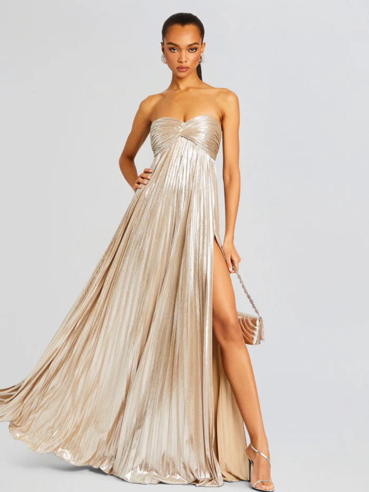 Robe femme soirée métallisée plissée élégante – Image 5