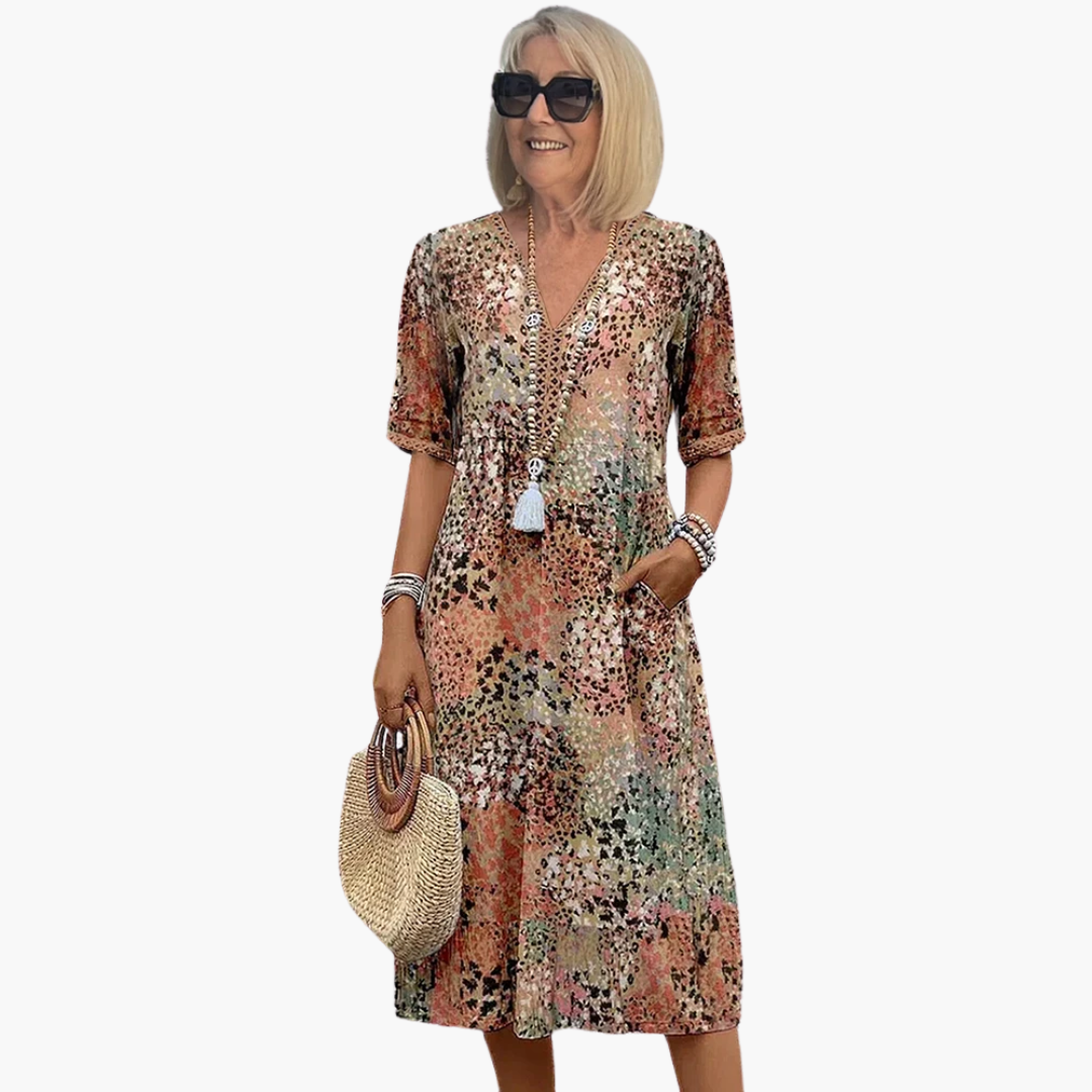 Robe femme col V taille marquée tissu tissé léger – Image 5