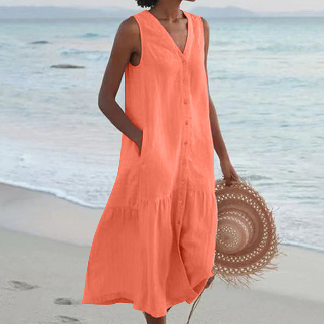 Robe femme midi coupe ample sans manches fluide – Image 5