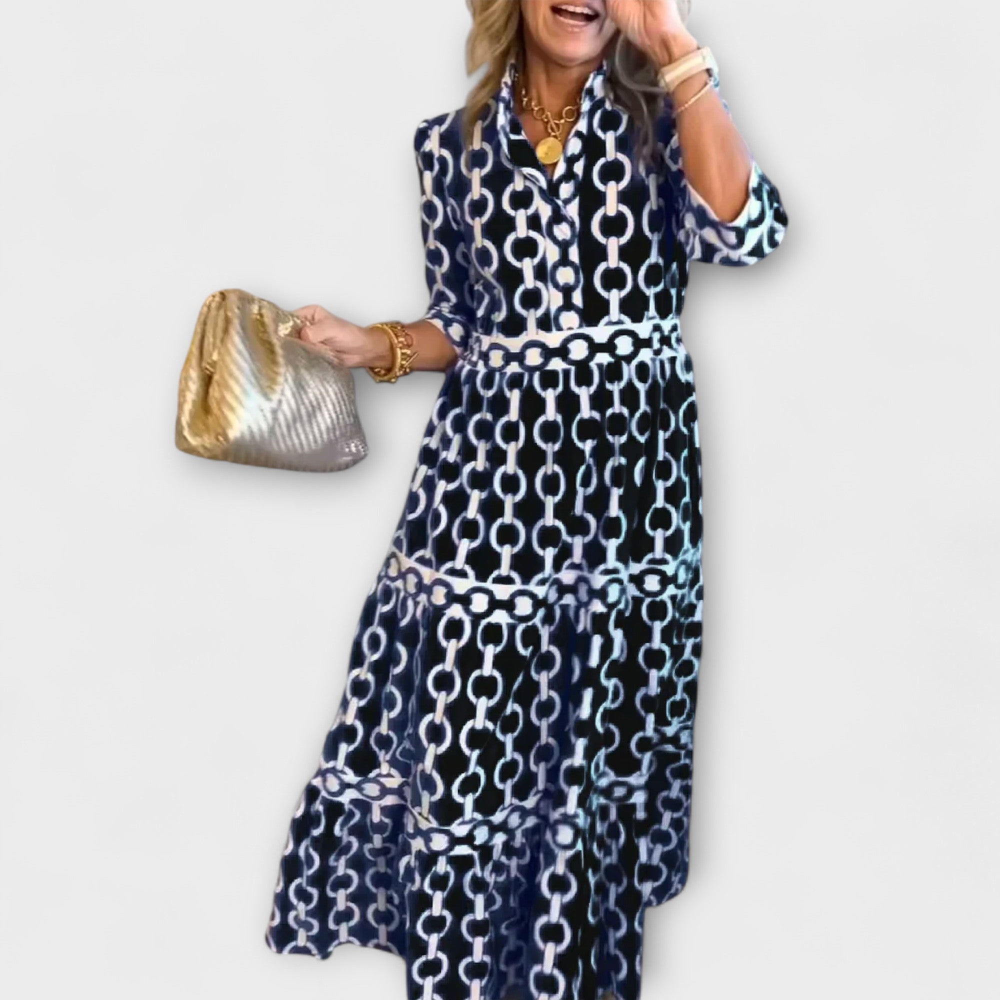 Robe femme motif chaîne audacieux élégance polyvalente – Image 2