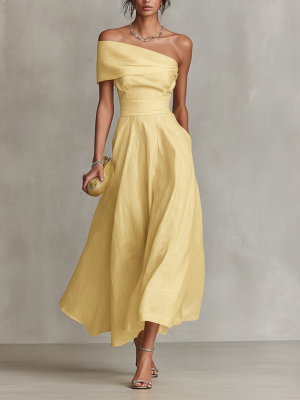 Robe femme jaune longue jupe fluide pour soirée