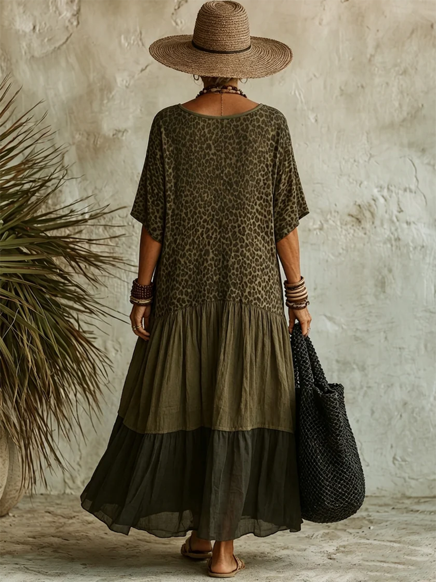 Robe femme midi coton lin col V décontractée – Image 4