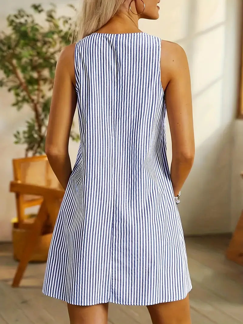 Robe femme rayée d'été ample avec poches – Image 7
