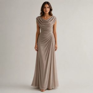 Robe femme soirée élégante col bénitier froncée