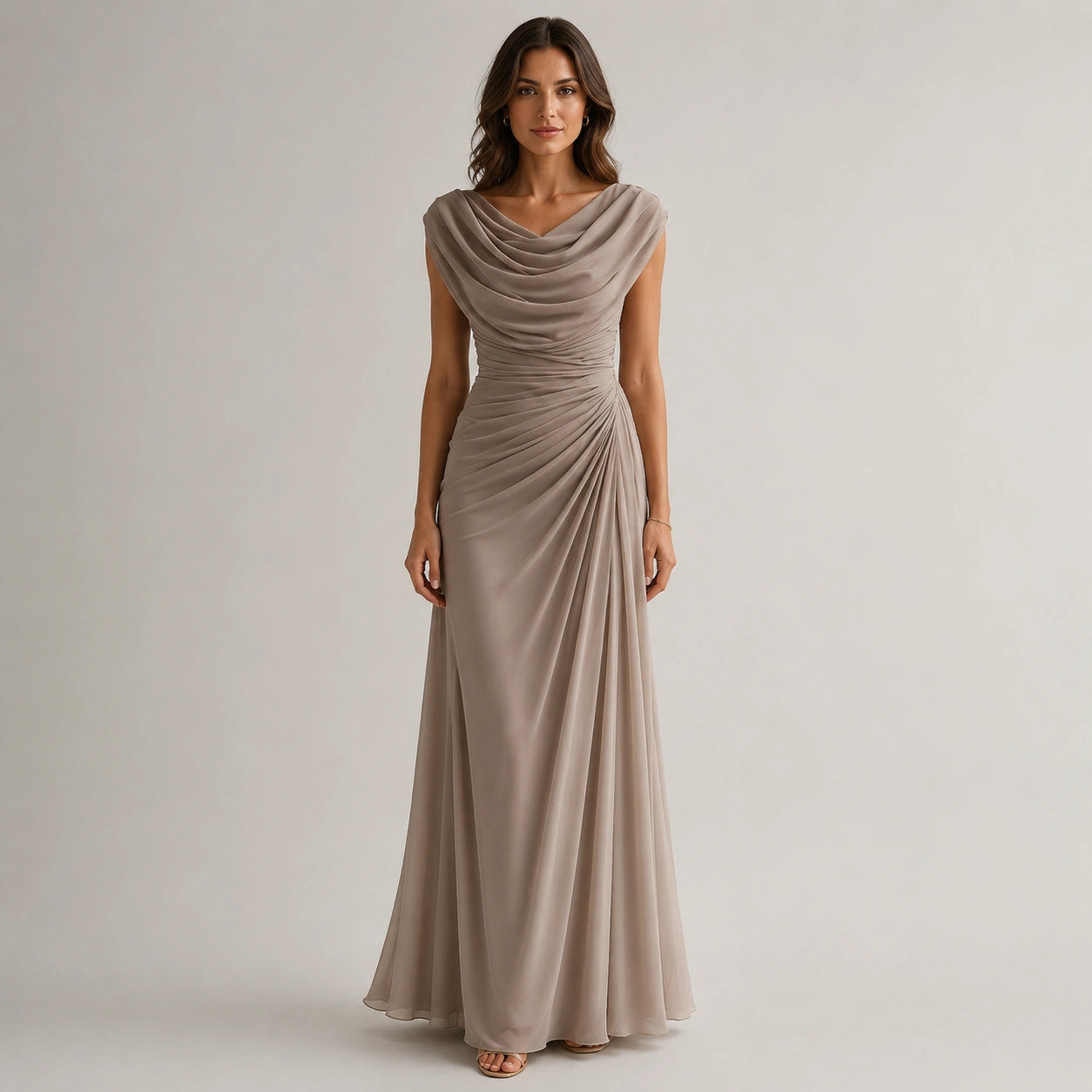 Robe femme soirée élégante col bénitier froncée