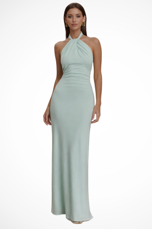 Robe longue moulante dos nu col halter invitée