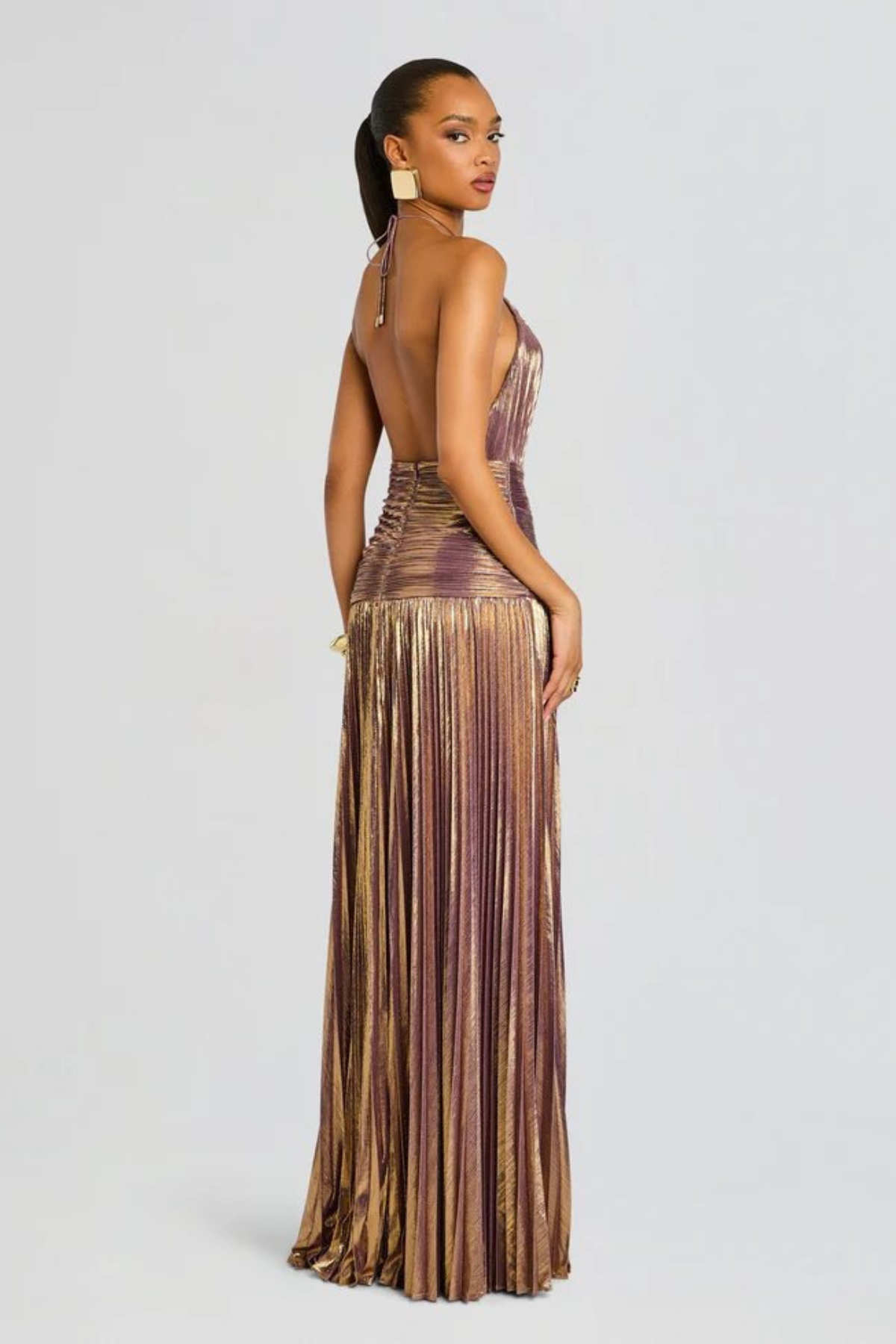 Robe femme halter plissée fente latérale élégante – Image 11