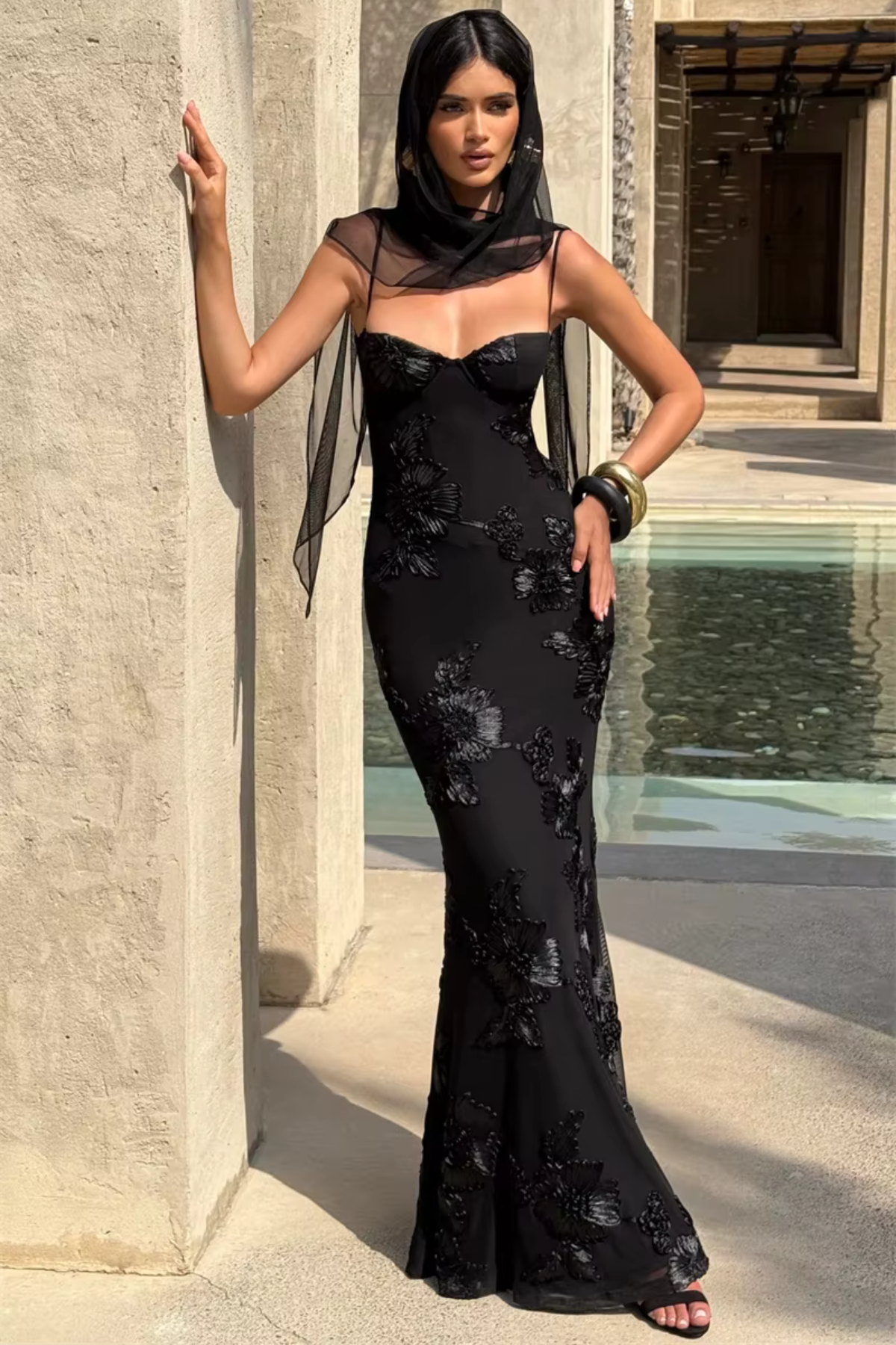 Robe femme coupe corset broderie florale soirée chic – Image 14