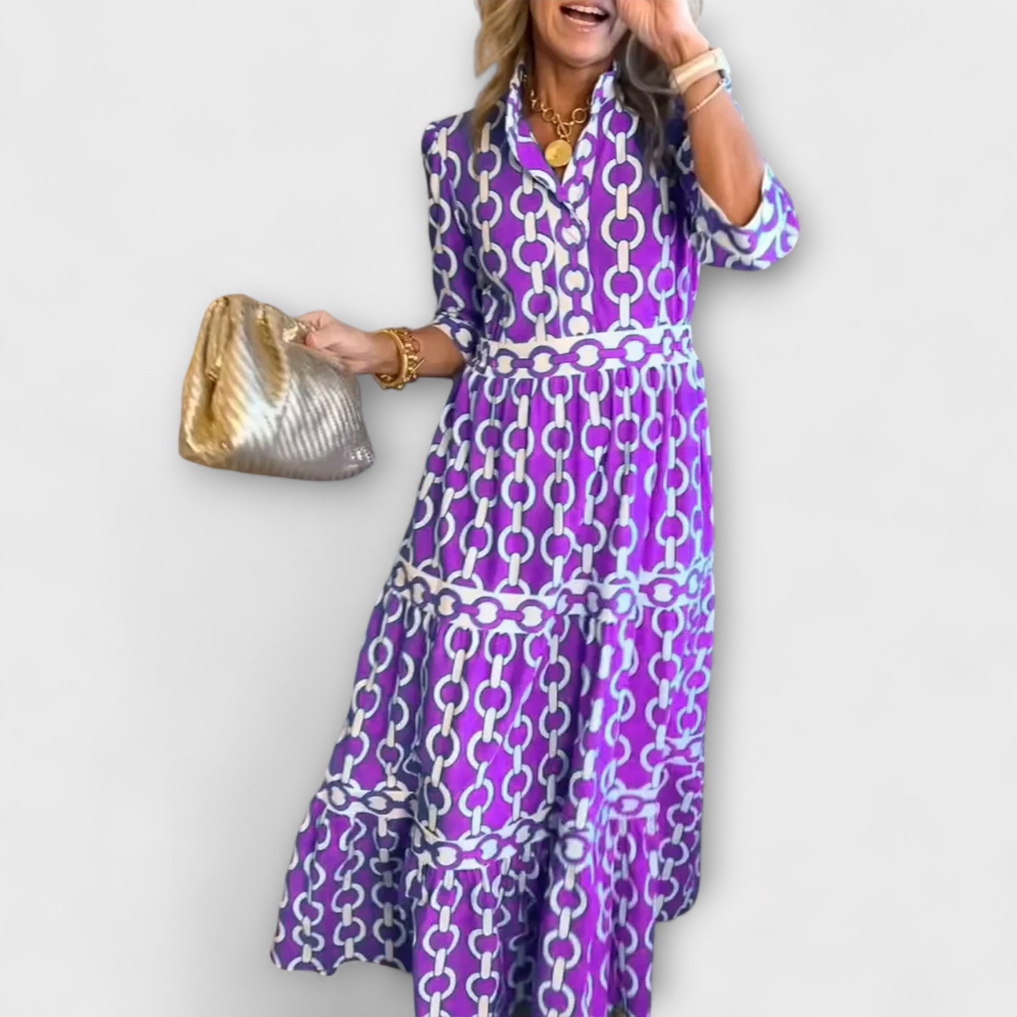 Robe femme motif chaîne audacieux élégance polyvalente – Image 4