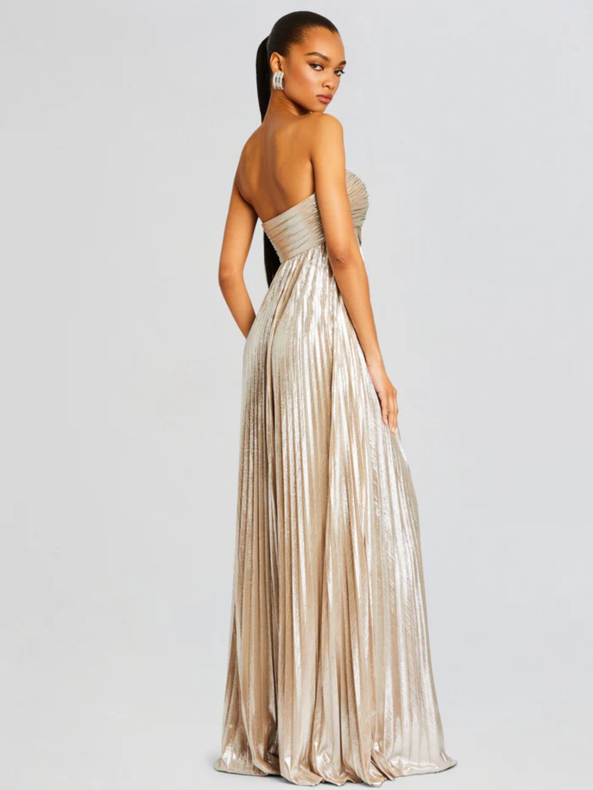 Robe femme soirée métallisée plissée élégante – Image 7