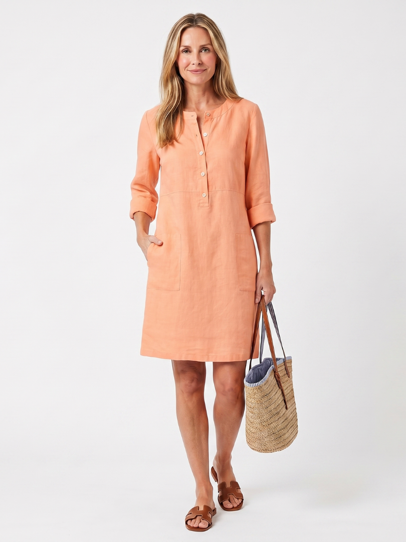 Robe femme manches trois-quarts coupe décontractée poches – Image 3