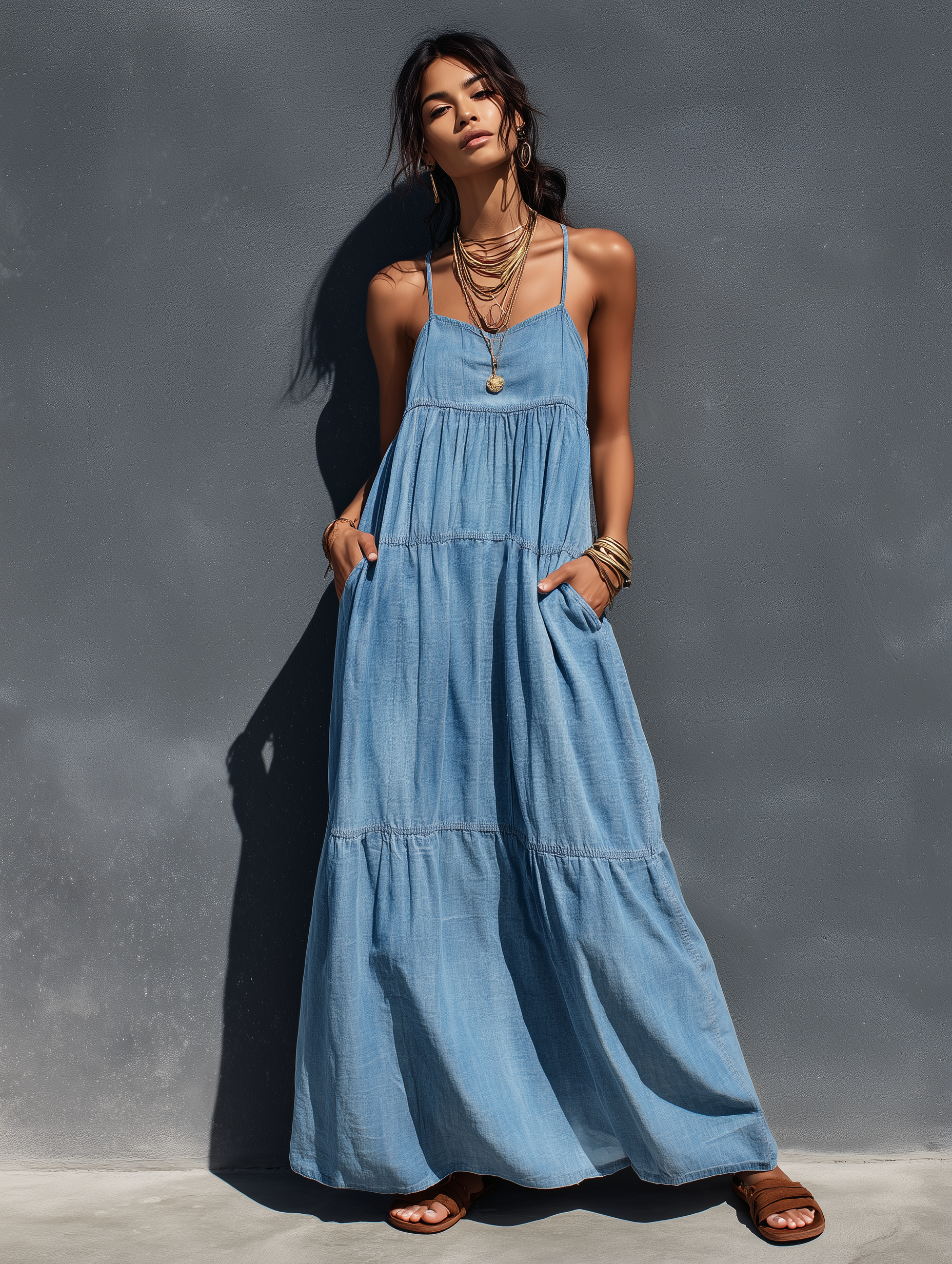 Robe femme denim stretch bretelles réglables confortable – Image 3