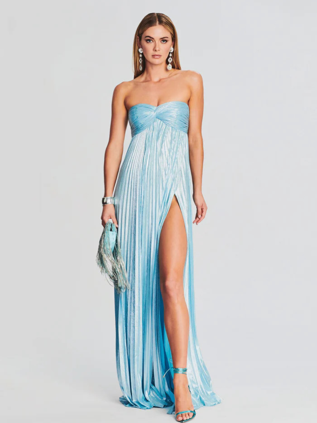 Robe femme soirée métallisée plissée élégante – Image 4