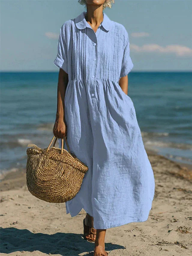 Robe femme coton respirant coupe décontractée midi – Image 2