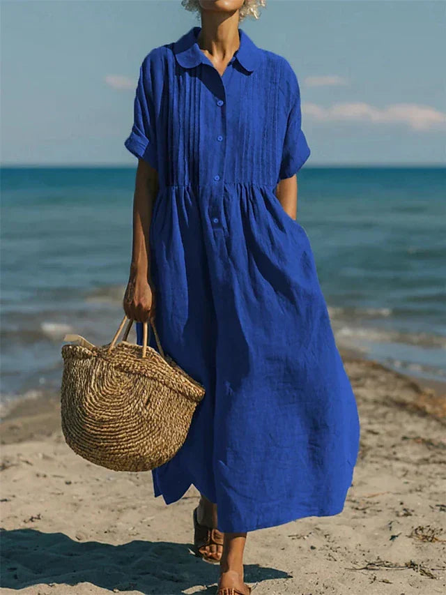 Robe femme coton respirant coupe décontractée midi – Image 3