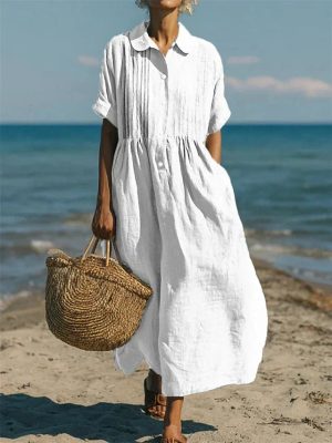 Robe femme coton respirant coupe décontractée midi
