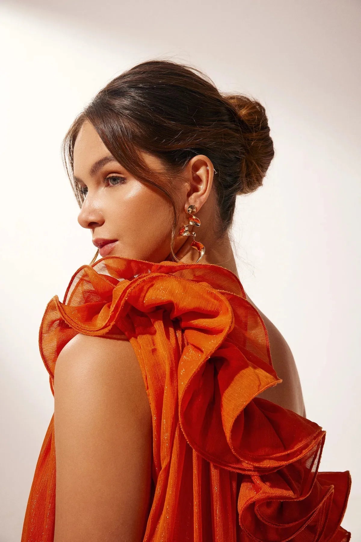 Robe femme fleurs 3D épaule mousseline irisée soirée – Image 6