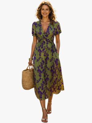 Robe femme fluide décolleté V manches bouffantes