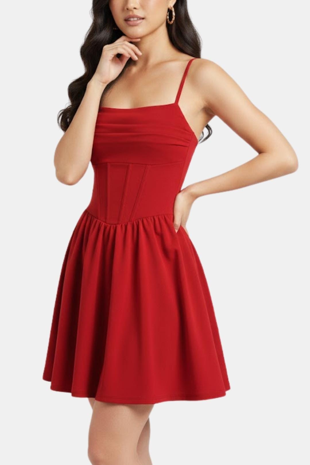 Robe femme bustier froncé taille haute col carré soirée