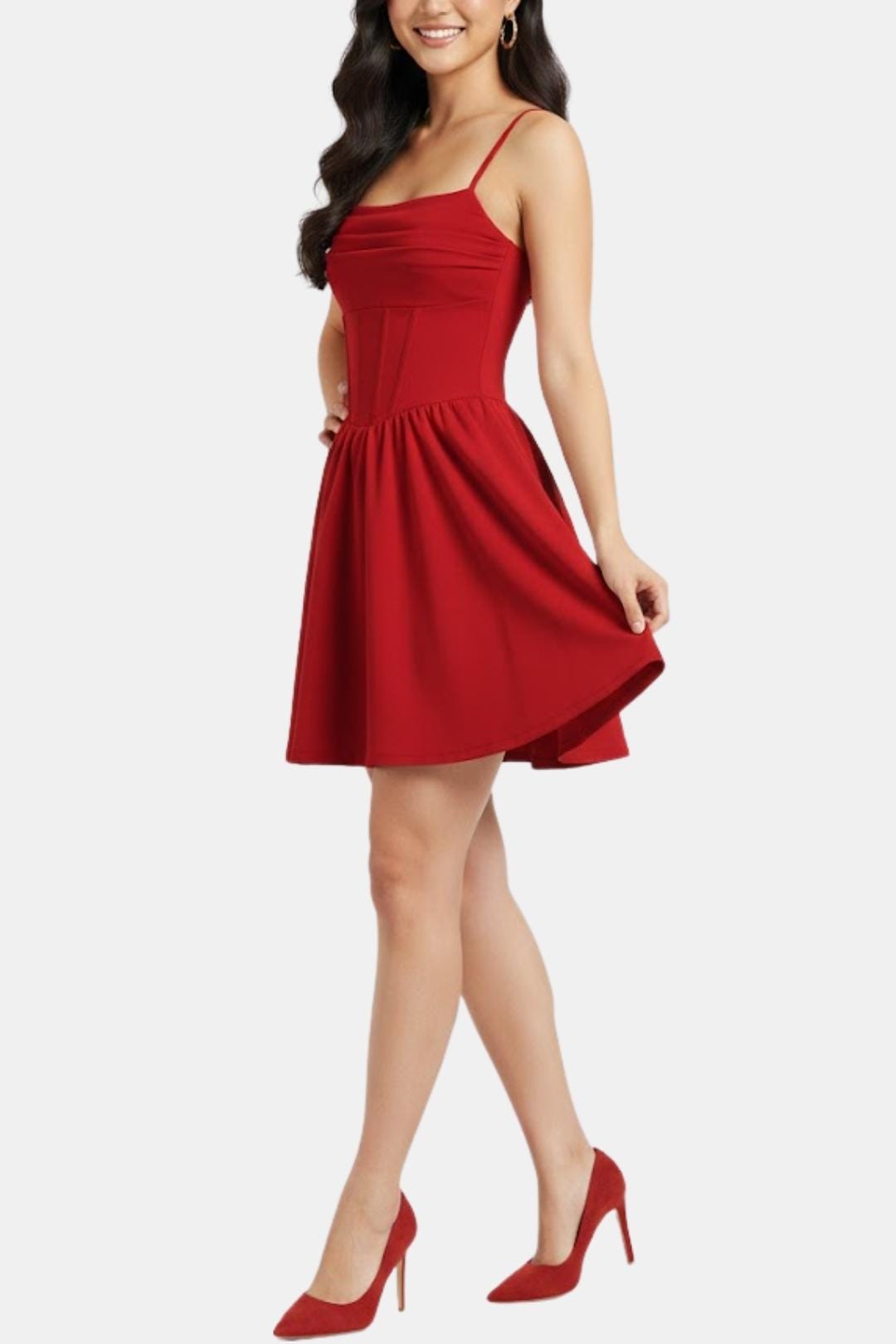 Robe femme bustier froncé taille haute col carré soirée – Image 12