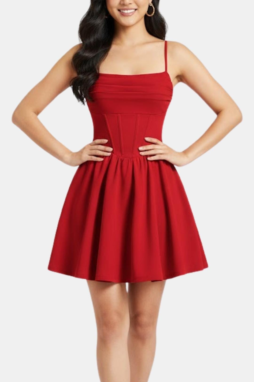 Robe femme bustier froncé taille haute col carré soirée – Image 14
