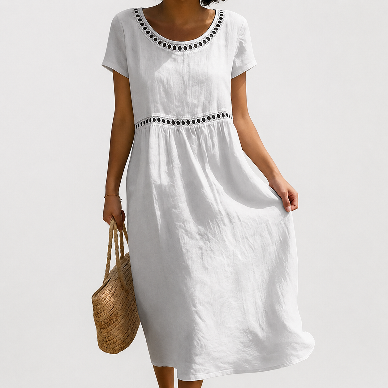 Robe femme coton coupe empire estivale midi – Image 8