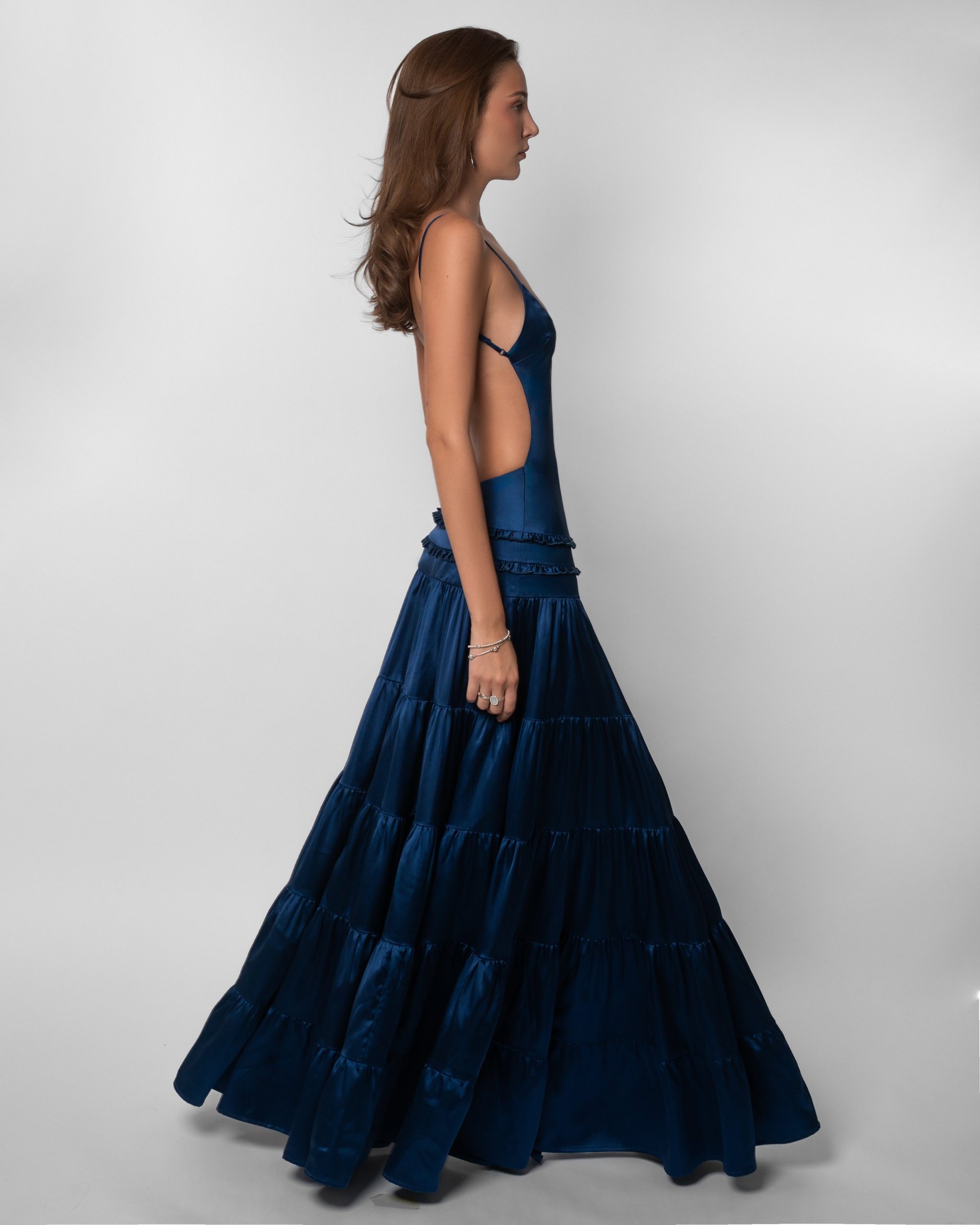 Robe femme soirée bretelles fines jupe étagée – Image 4