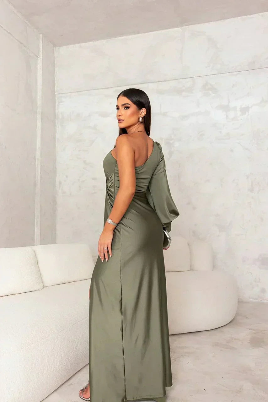 Robe femme soirée drapée fente latérale – Image 7