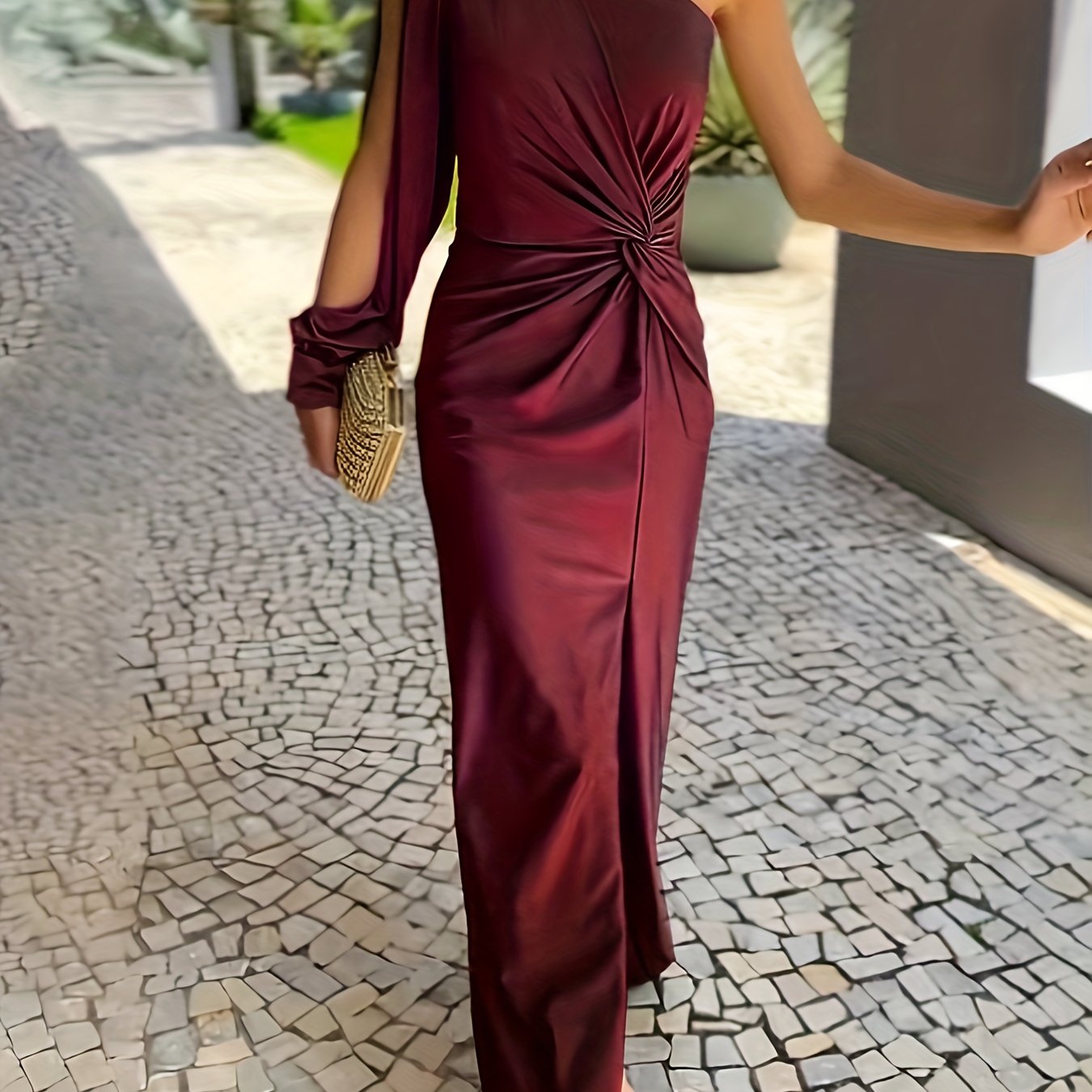 Robe femme soirée drapée fente latérale – Image 10