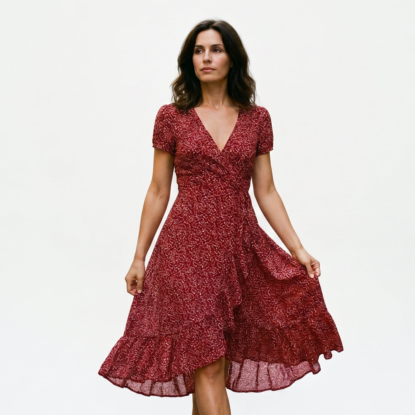 Robe femme décolleté V ourlet fluide polyvalente – Image 3