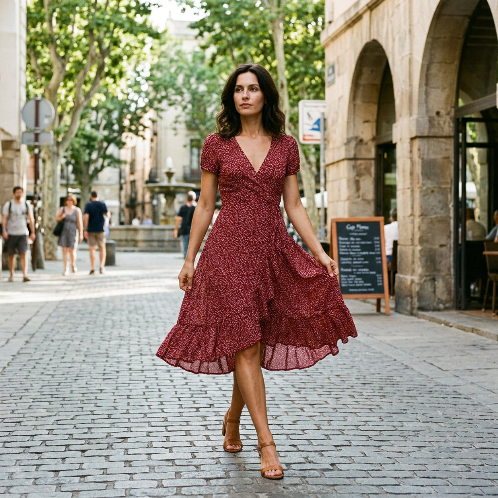 Robe femme décolleté V ourlet fluide polyvalente – Image 8