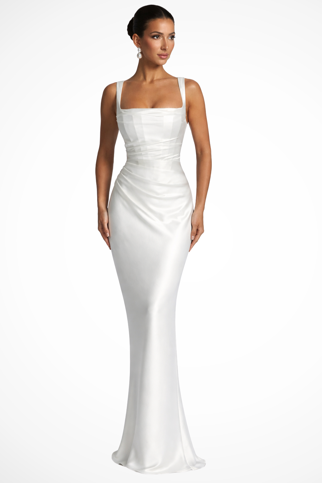 Robe longue col carré froncée soirée cérémonie – Image 4