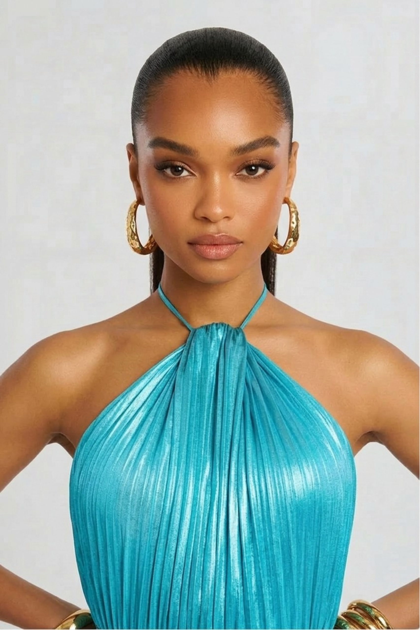 Robe femme halter plissée fente latérale élégante – Image 15