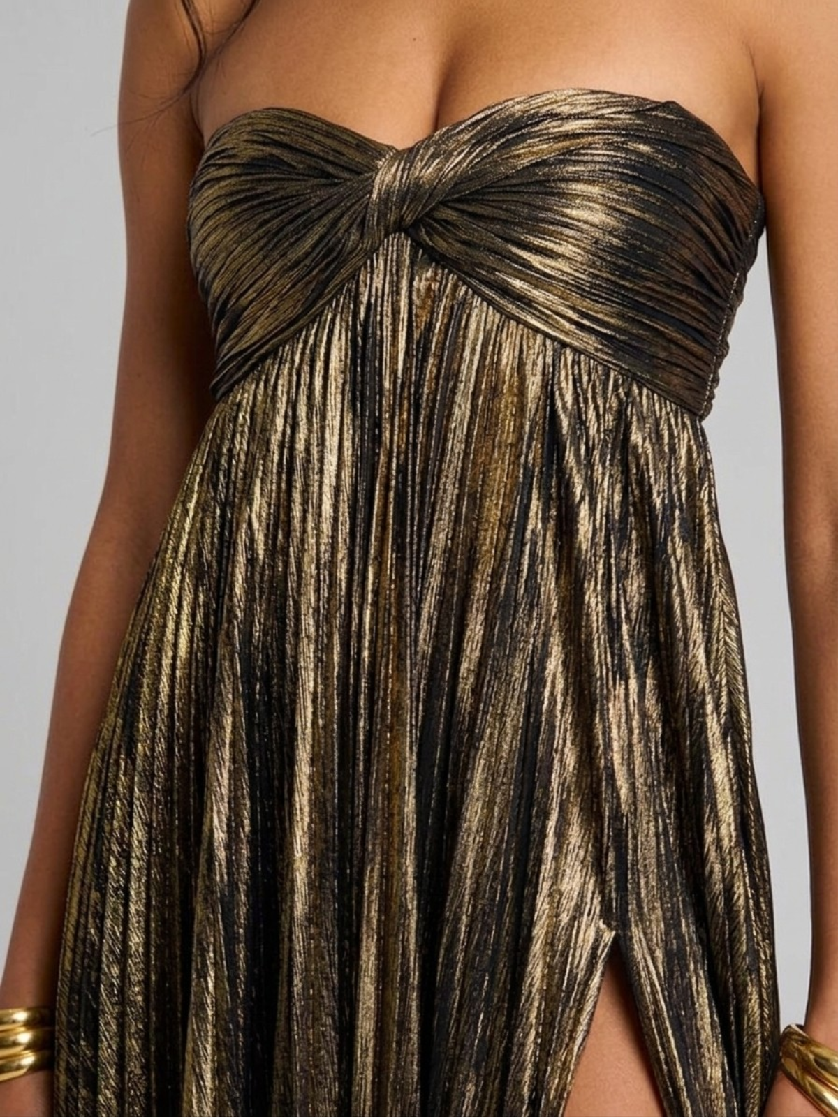 Robe femme soirée métallisée plissée élégante – Image 11