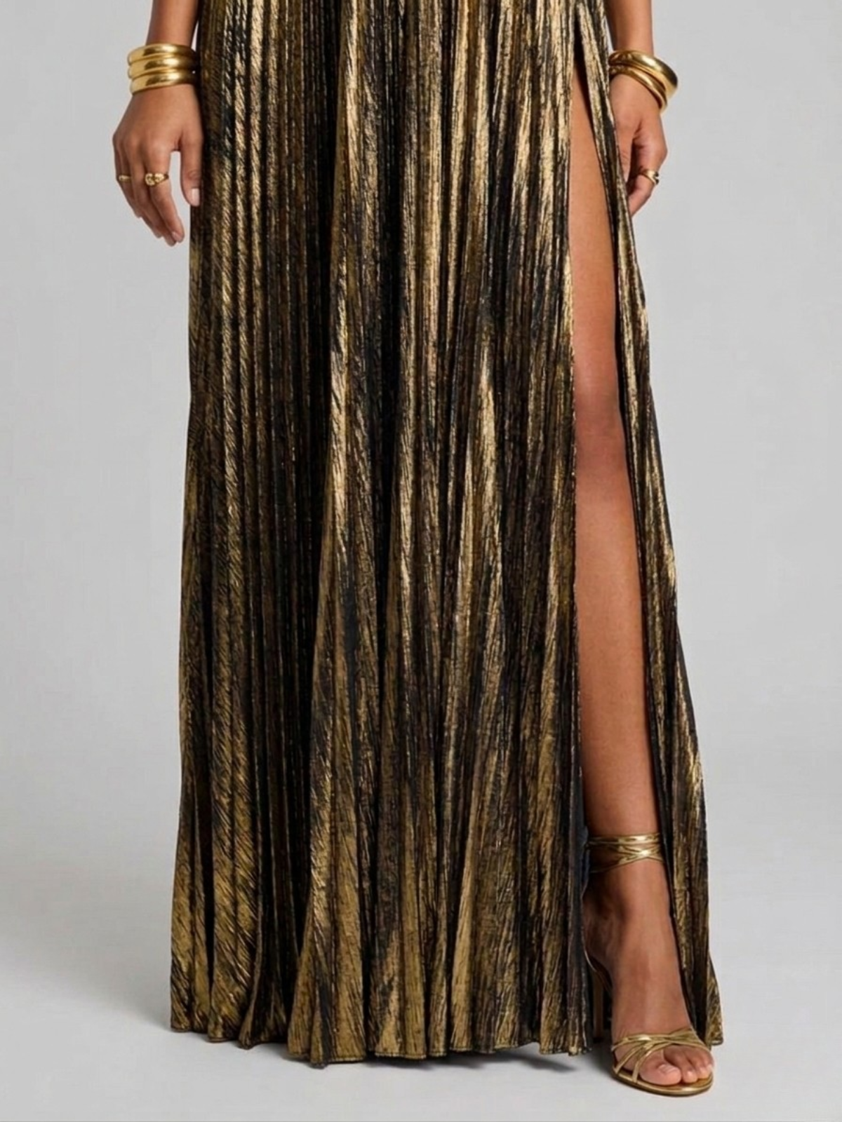 Robe femme soirée métallisée plissée élégante – Image 12