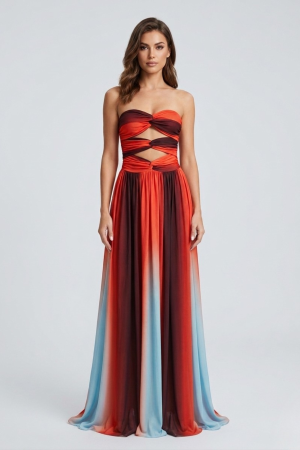 Robe femme longue coupe A-line décolleté sans épaules
