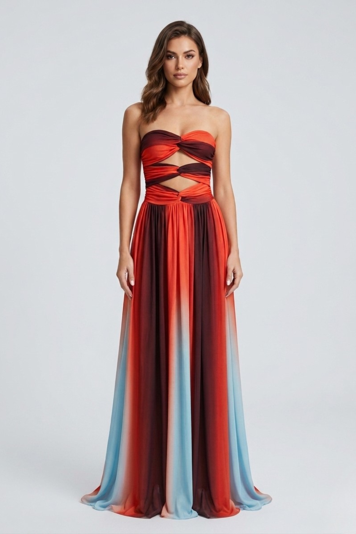 Robe femme longue coupe A-line décolleté sans épaules