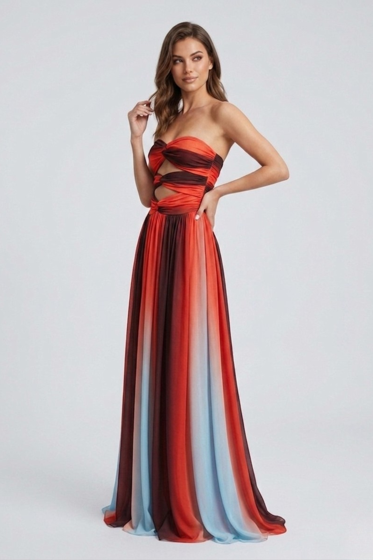 Robe femme longue coupe A-line décolleté sans épaules – Image 2