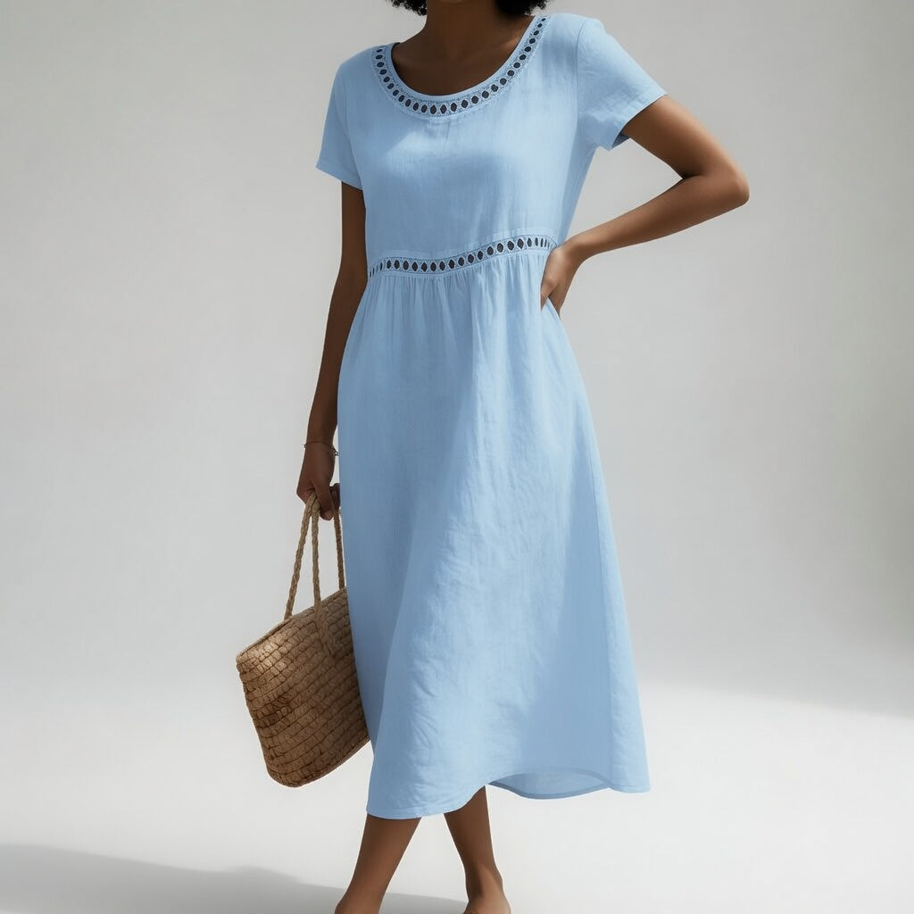 Robe femme coton coupe empire estivale midi – Image 5