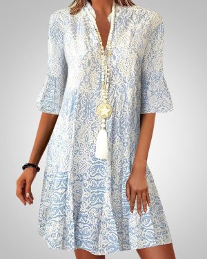 Robe femme courte motif floral col V ample