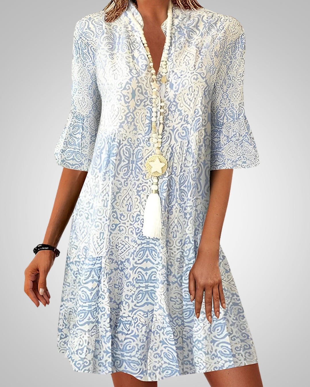 Robe femme courte motif floral col V ample